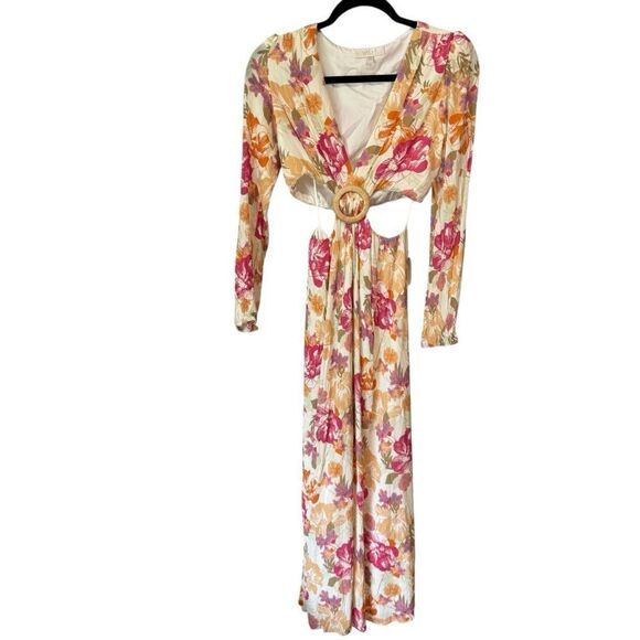 REVOLVE WAYF Linda Cut-Out Dress Long Sleeve Floral V-Neck Maxi Dress Size XS - Picture 3 of 7